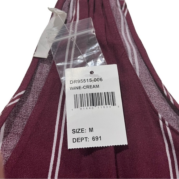 Lush Women Burgundy & Cream Striped Sleeveless V-Neck Mini Dress Sz Medium NWT - Picture 13 of 13